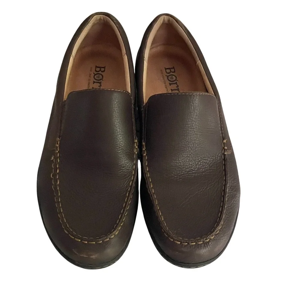 Born Brompton Mens 13 Mahogany Brown Leather Slip On Loafers Comfort